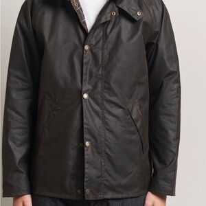 Barbour Men's Waxed Cotton Tracker Jacket in Olive Green.